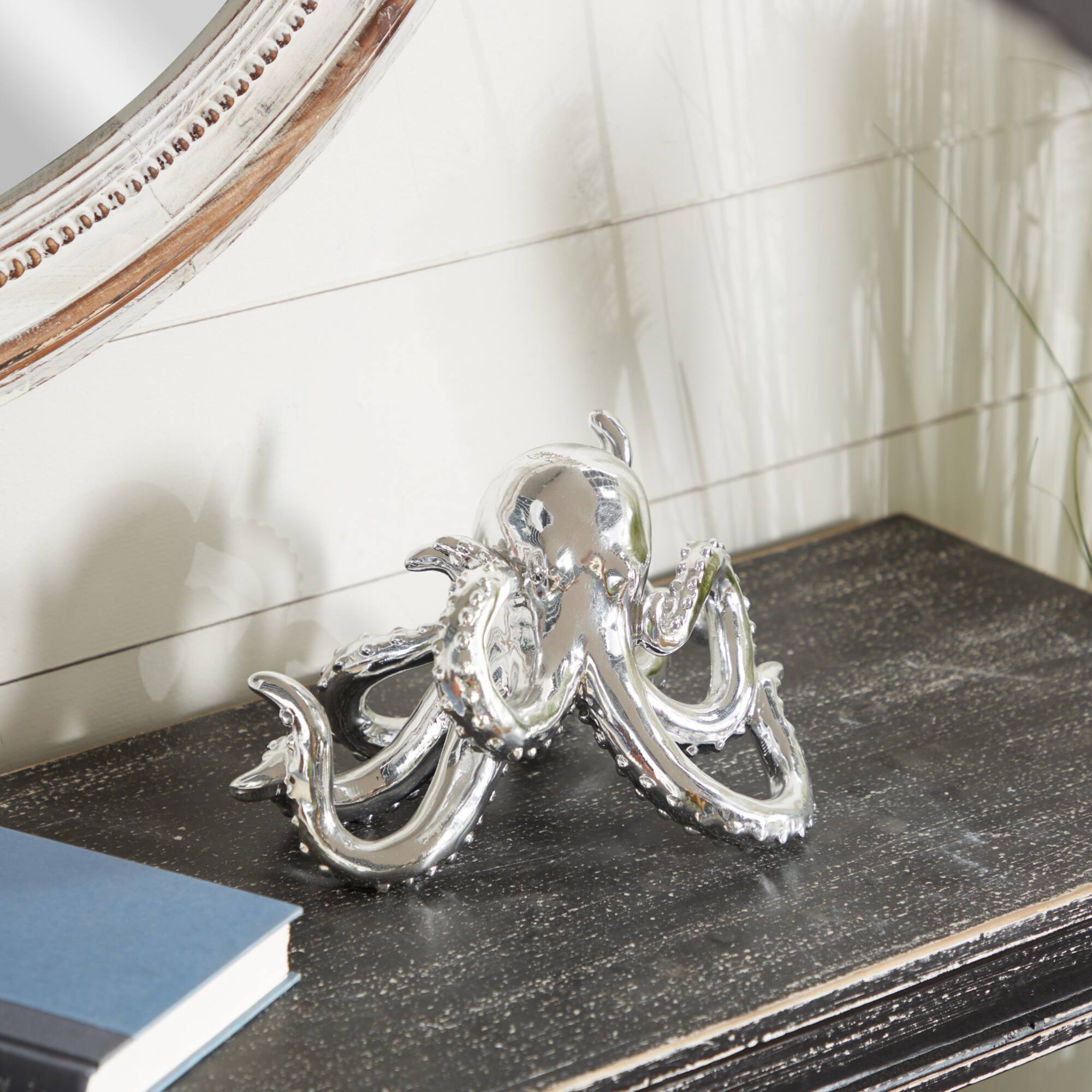 12" Silver Coastal Octopus Sculpture